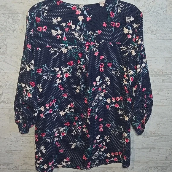 Maurices Blouse Navy Floral Pink Polka Dot Womans XL - Picture 4 of 7